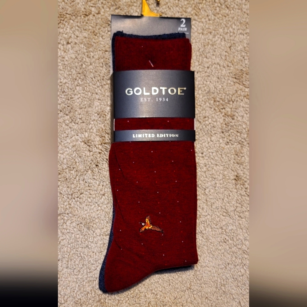 Gold Toe Boot Dress Socks for Men. 2 Pair. Ribbed Blue and Polka Dot Maroon